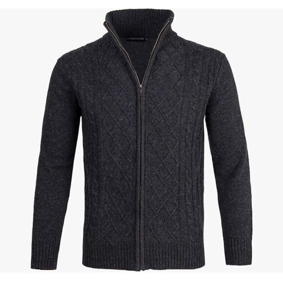 Voboom NWT Gray Full Zip Cable Knit Wool Blend Sweater Size L - Picture 8 of 12